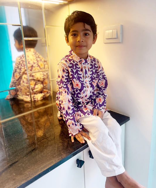 Jaipuri cotton Kurta Pyjama Set with Silver Gotta Patti