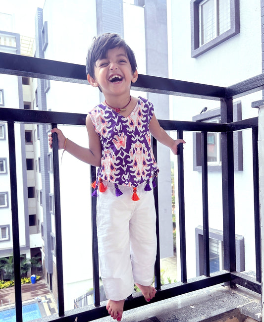 Girls’ Purple Jaipuri Cotton Tassel Set