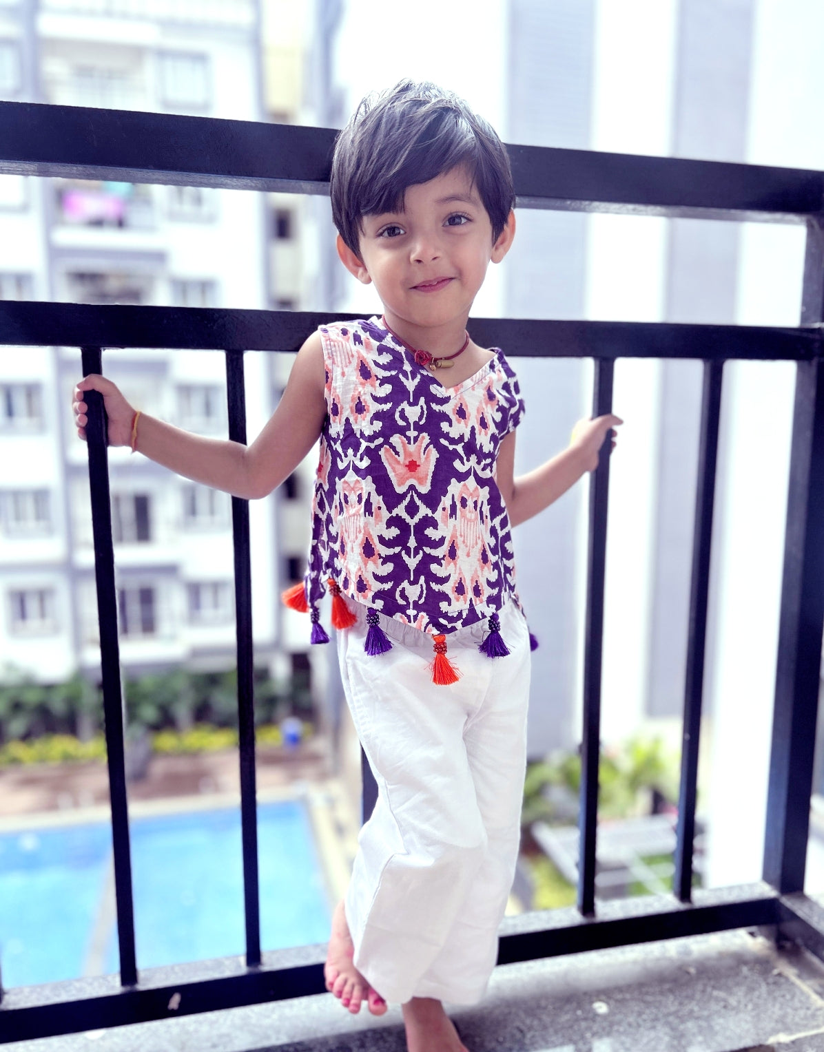 Girls’ Purple Jaipuri Cotton Tassel Set