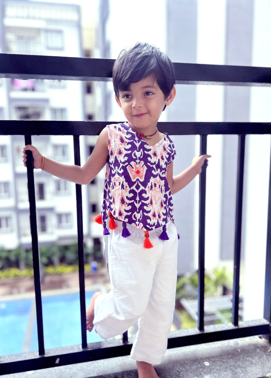 Girls’ Purple Jaipuri Cotton Tassel Set