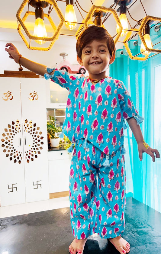 Blue Girls’ Jaipuri Cotton Tassel Set