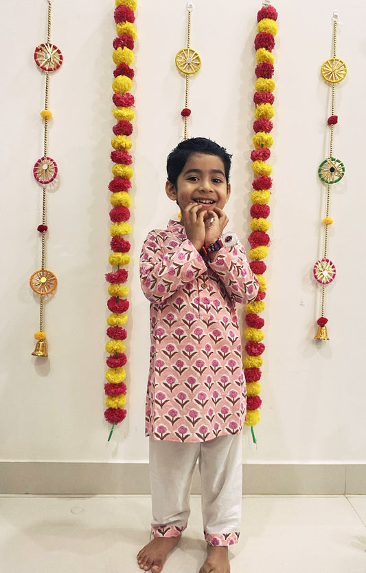 Boys’ Peach Jaipuri Cotton Kurta Set