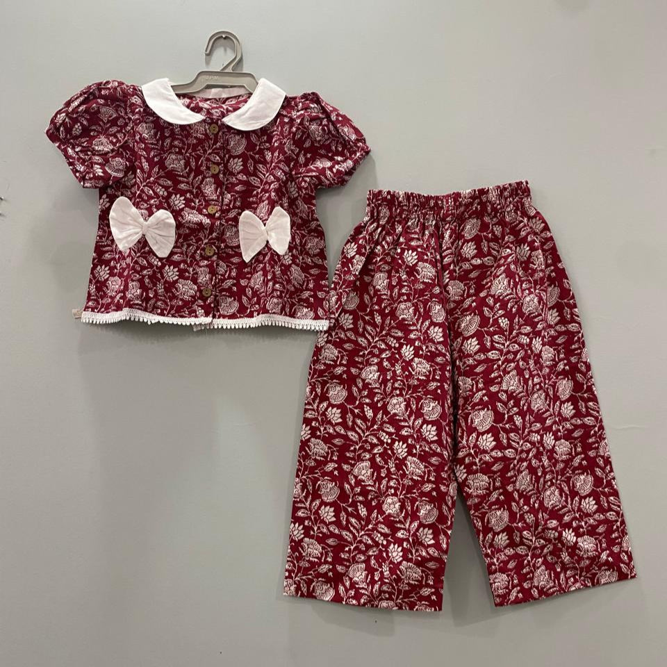 Bow Co-ord Set-Maroon