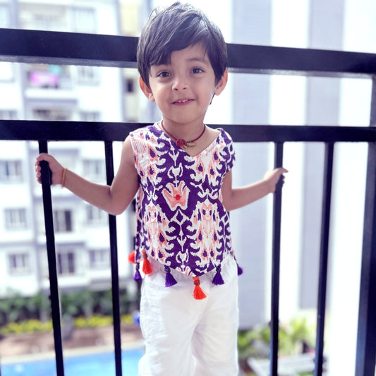 Girls’ Purple Jaipuri Cotton Tassel Set