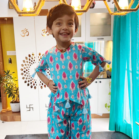 Blue Girls’ Jaipuri Cotton Tassel Set