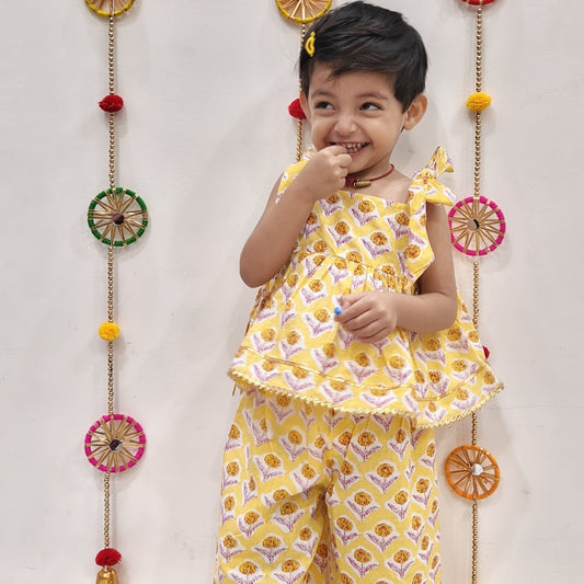 Sunshine Jaipuri Cotton Peplum Set-Yellow