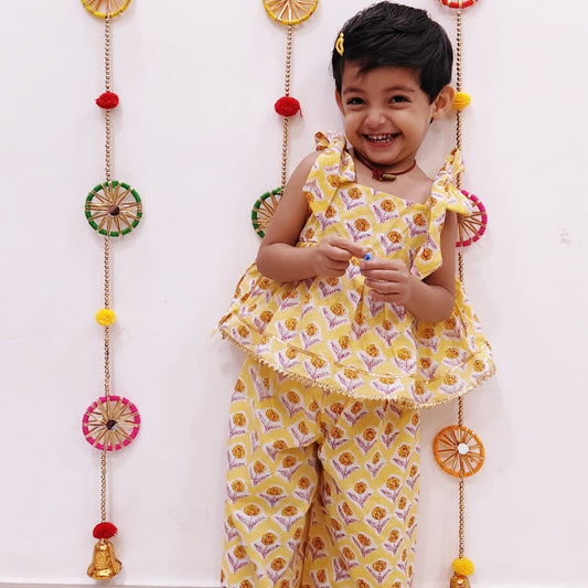Sunshine Jaipuri Cotton Peplum Set-Yellow