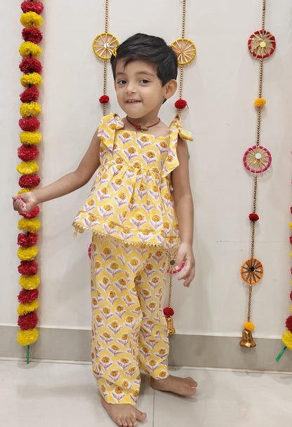 Sunshine Jaipuri Cotton Peplum Set-Yellow