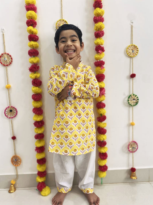 Boys’ Yellow Jaipuri Cotton Kurta Set