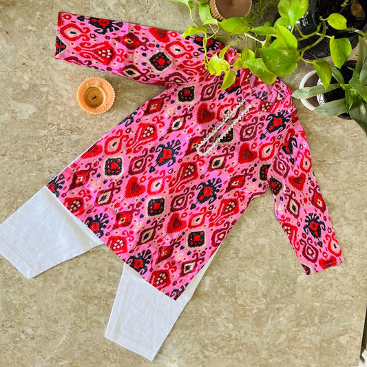 Gotta Patti Kurta Set-Pink&White