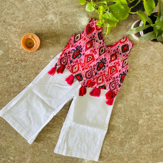 Girls’ Pink Jaipuri Cotton Tassel Set
