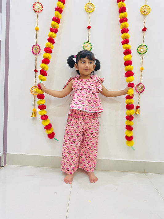 Sunshine Jaipuri Cotton Peplum Set-Peach