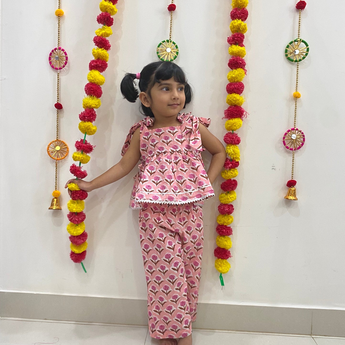 Sunshine Jaipuri Cotton Peplum Set-Peach