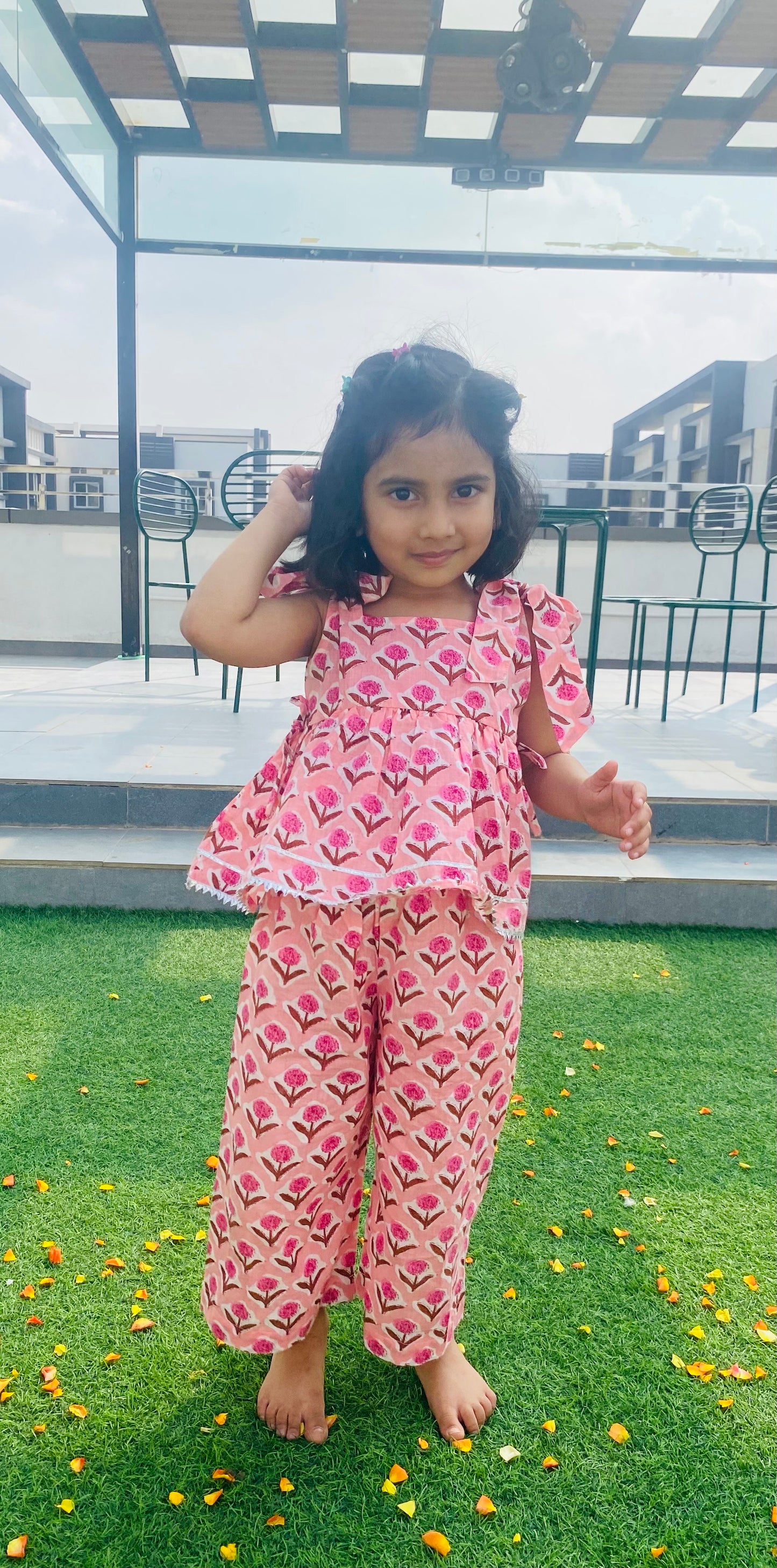 Sunshine Jaipuri Cotton Peplum Set-Peach